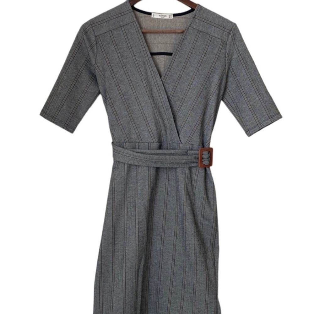 MNG Grey Herringbone Belted Dress Sz S
